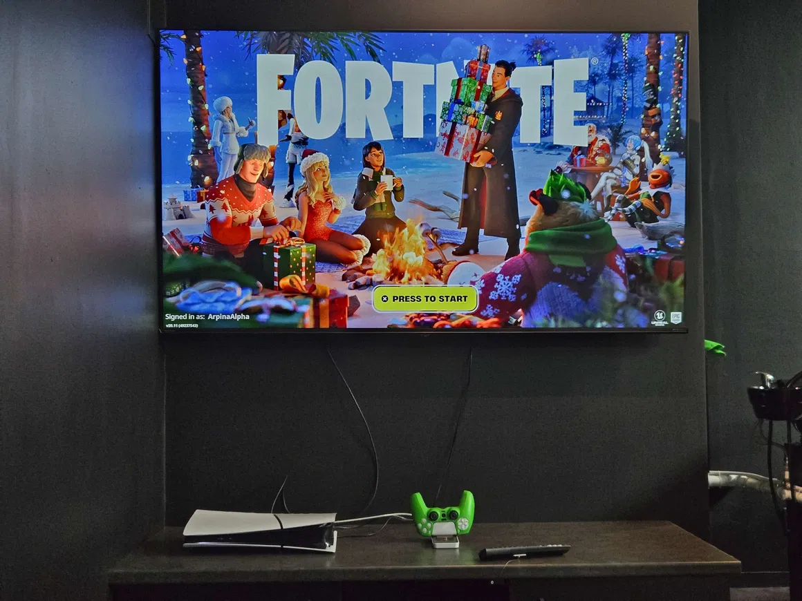 Big screen gaming setup in the barbershop